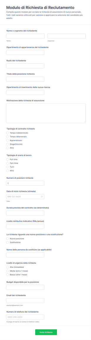 Modulo Di Richiesta Di Reclutamento