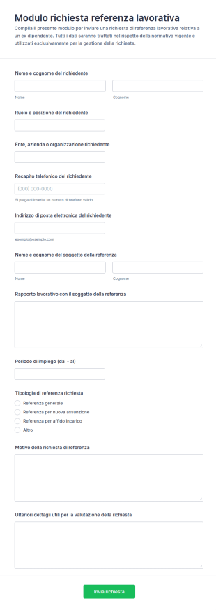 Modulo Di Richiesta Di Referenza Per Dipendenti