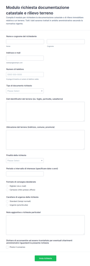 Modulo Di Richiesta Di Registrazione Di Rilievi Territoriali