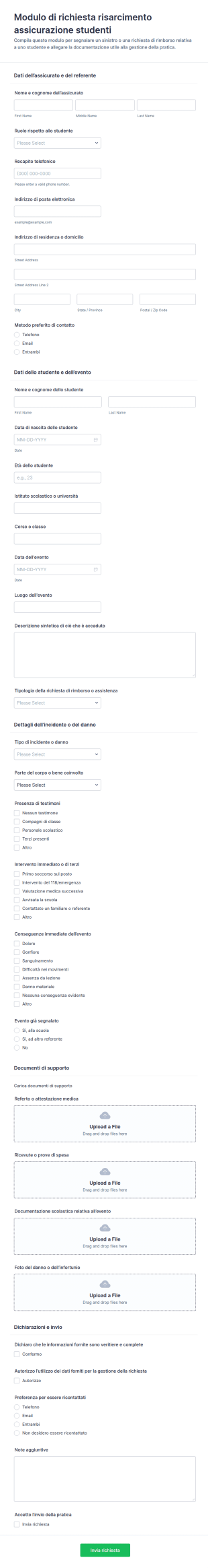 Modulo Di Richiesta Di Rimborso Assicurativo Per Studenti