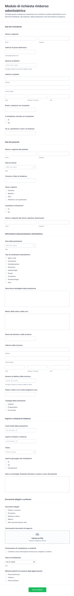 Modulo Di Richiesta Di Rimborso Dentale