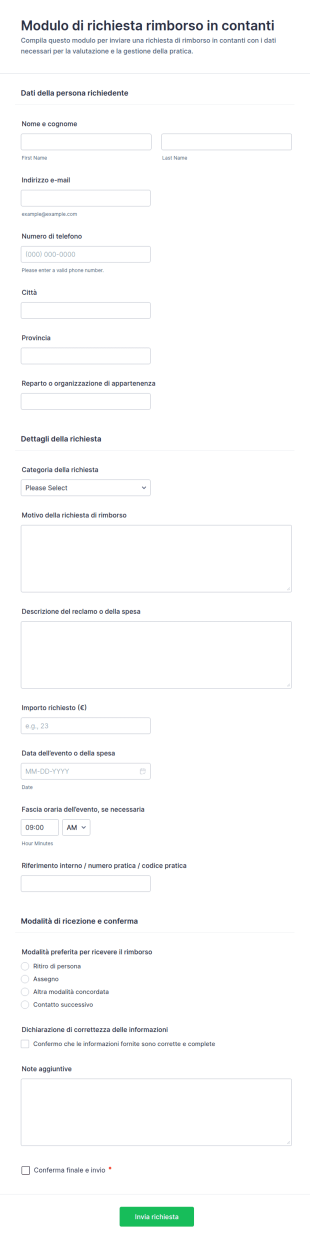 Modulo Di Richiesta Di Rimborso In Contanti