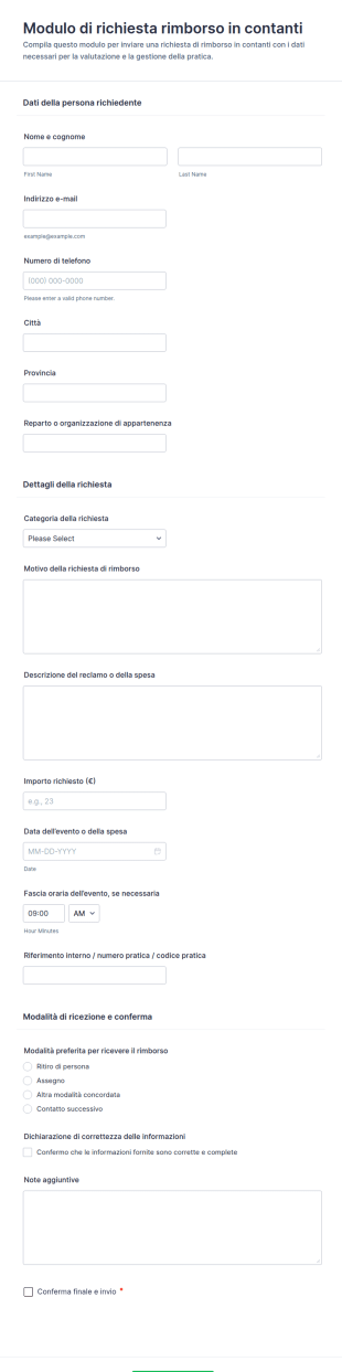 Modulo Di Richiesta Di Rimborso In Contanti