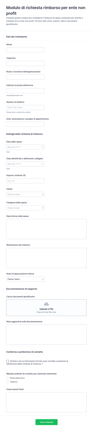Modulo Di Richiesta Di Rimborso Per Organizzazioni Non Profit