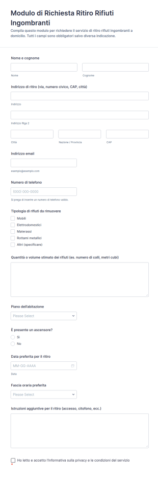 Modulo Di Richiesta Di Rimozione Rifiuti