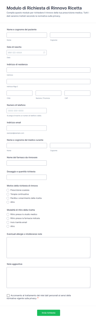 Modulo Di Richiesta Di Rinnovo Ricetta