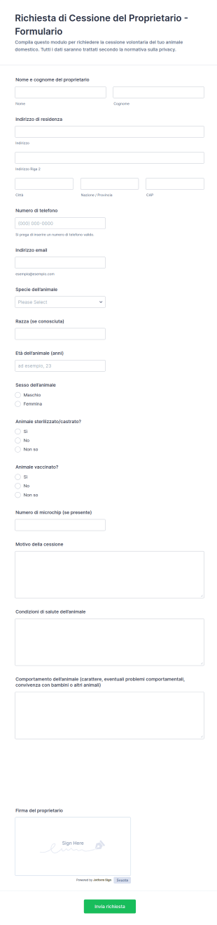 Modulo Di Richiesta Di Rinuncia Del Proprietario