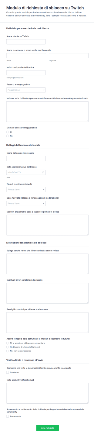 Modulo Di Richiesta Di Sblocco Twitch