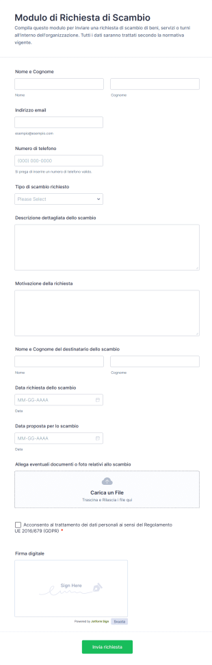 Modulo Di Richiesta Di Scambio
