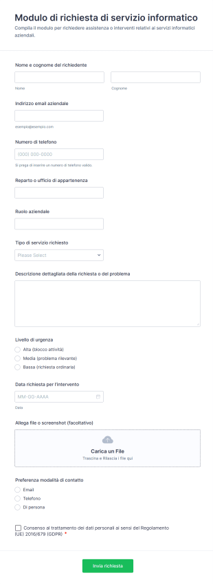Modulo Di Richiesta Di Servizio Informatico | Jotform