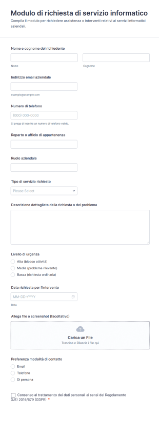 Modulo Di Richiesta Di Servizio Informatico