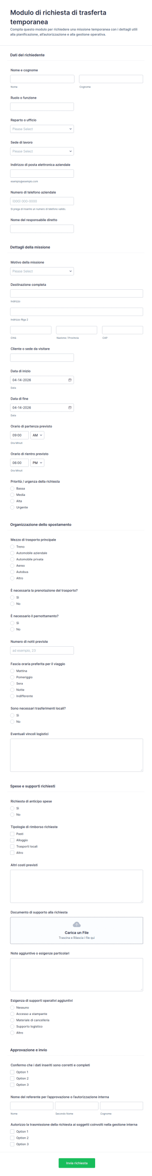 Modulo Di Richiesta Di Servizio Temporaneo