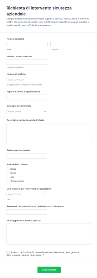 Modulo Di Richiesta Di Sicurezza