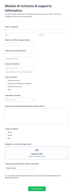 Modulo Di Richiesta Di Supporto Informatico