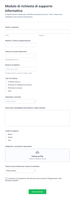 Modulo Di Richiesta Di Supporto Informatico
