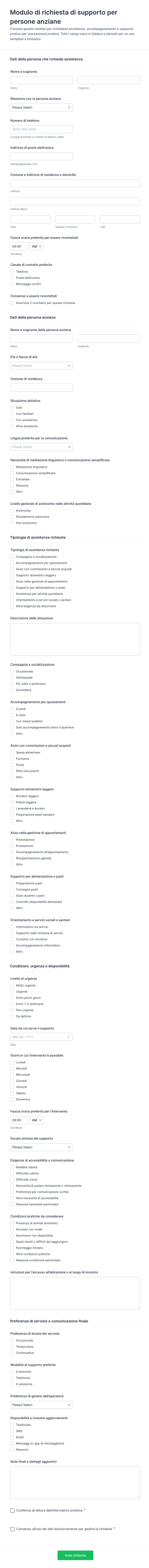 Modulo Di Richiesta Di Supporto Per Anziani
