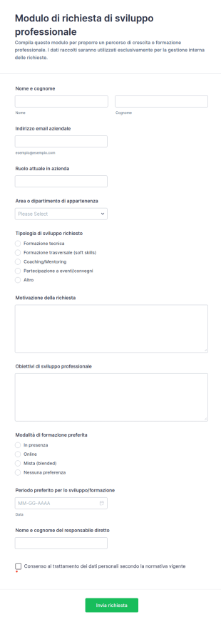 Modulo Di Richiesta Di Sviluppo Professionale
