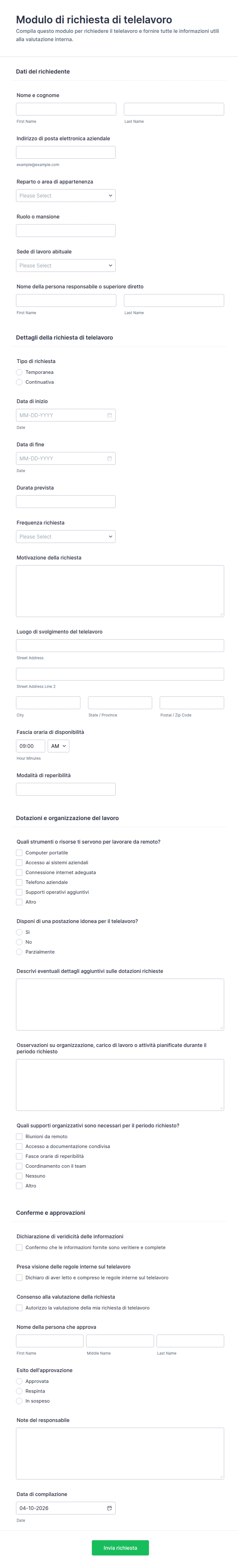 Modulo di Richiesta di Telelavoro Form | Jotform