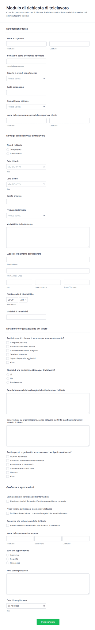 Modulo Di Richiesta Di Telelavoro Form
