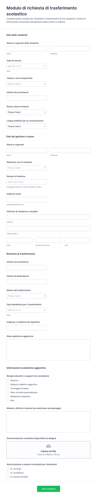 Modulo Di Richiesta Di Trasferimento Studentesco
