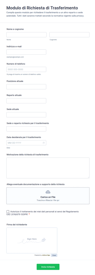 Modulo Di Richiesta Di Trasferimento