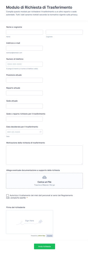 Modulo Di Richiesta Di Trasferimento