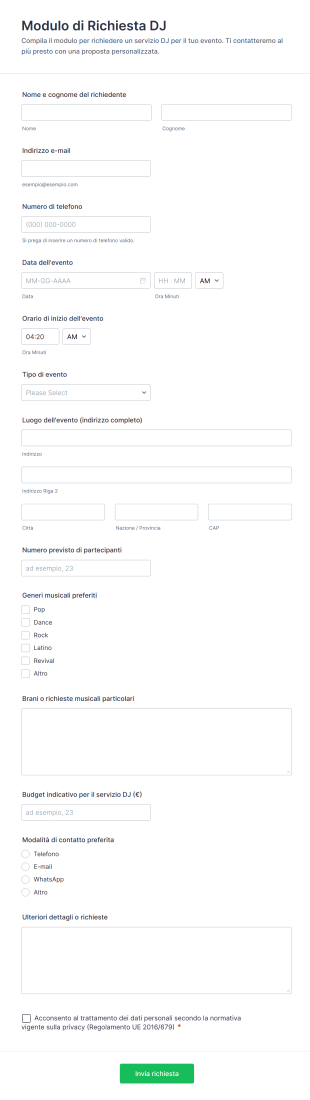 Modulo Di Richiesta DJ