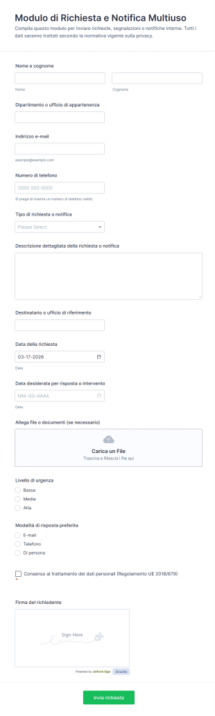 Modulo Di Richiesta E Notifica Multiuso
