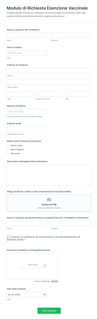 Modulo Di Richiesta Esenzione Vaccinale