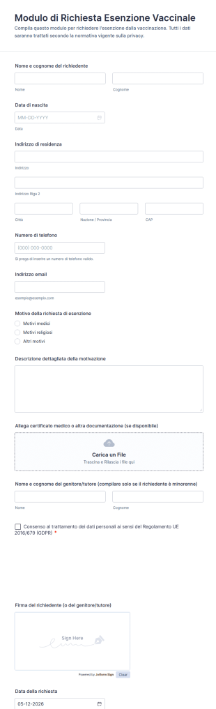 Modulo Di Richiesta Esenzione Vaccinale