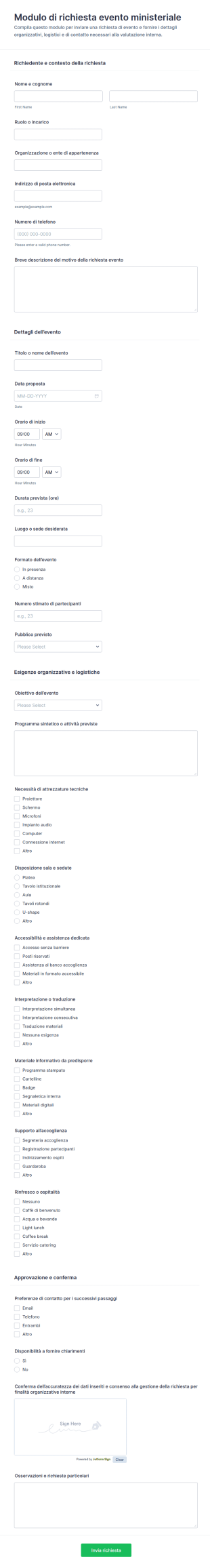 Modulo Di Richiesta Evento Ministeriale
