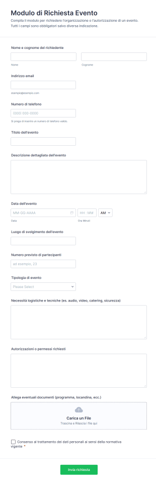 Modulo Di Richiesta Evento