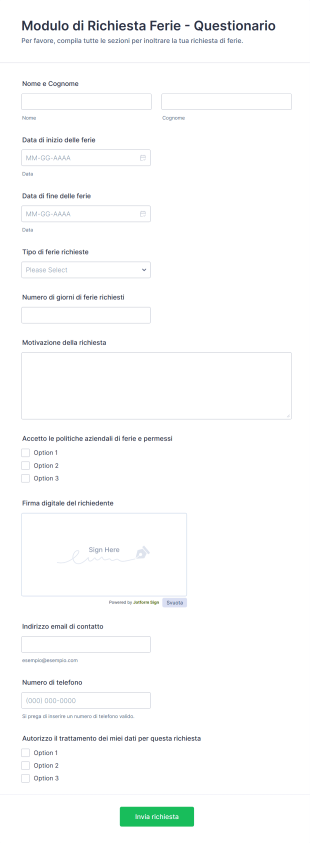 Modulo Di Richiesta Ferie Questionario