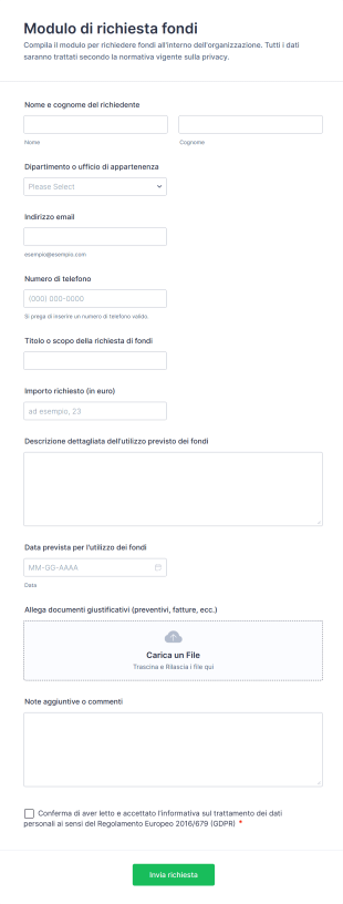 Modulo Di Richiesta Fondi | Jotform