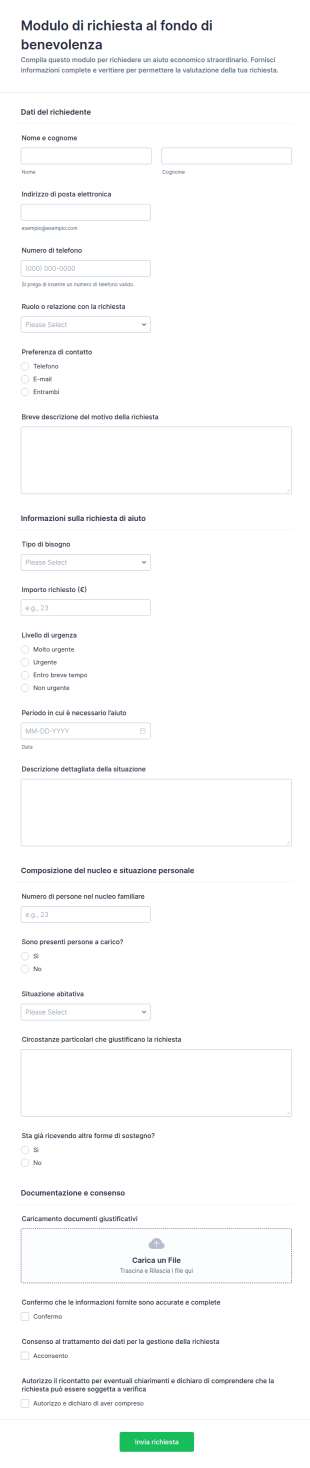 Modulo Di Richiesta Fondo Di Benevolenza