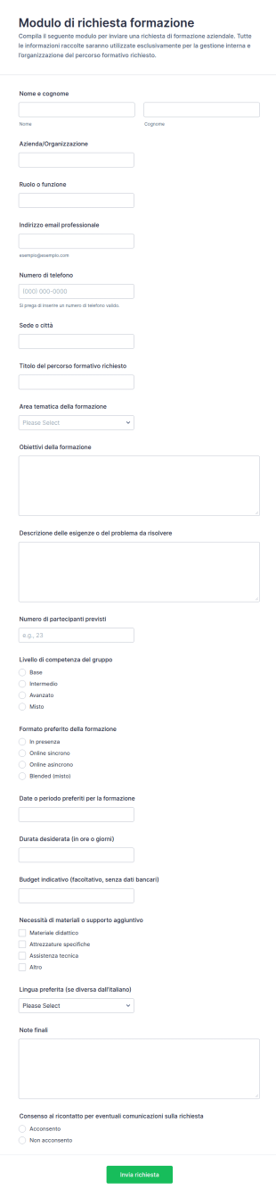 Modulo Di Richiesta Formazione
