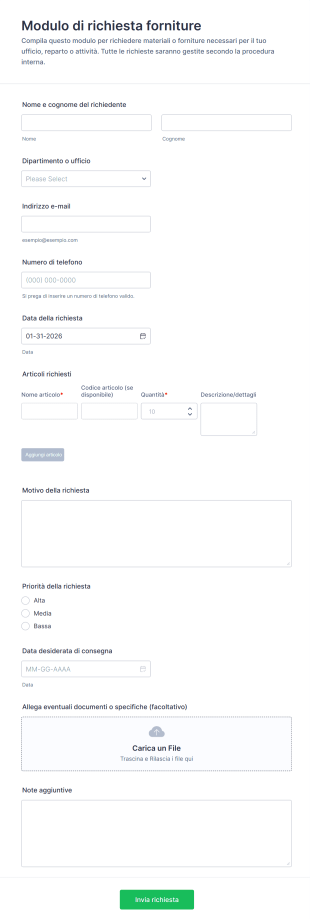 Modulo Di Richiesta Forniture