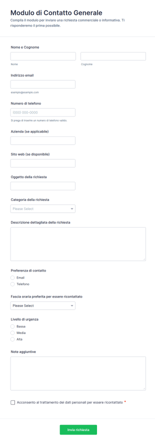 Modulo Di Richiesta Generale