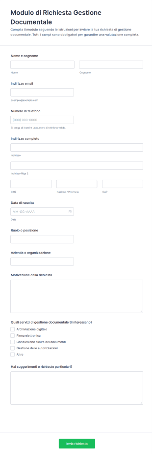 Modulo Di Richiesta Gestione Documentale