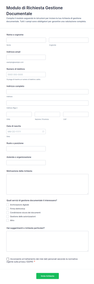 Modulo Di Richiesta Gestione Documentale