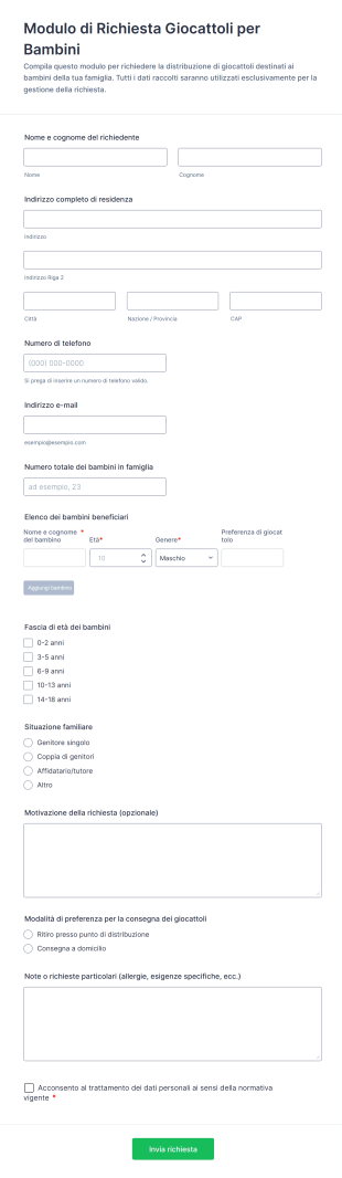 Modulo Di Richiesta Giocattoli Per Bambini