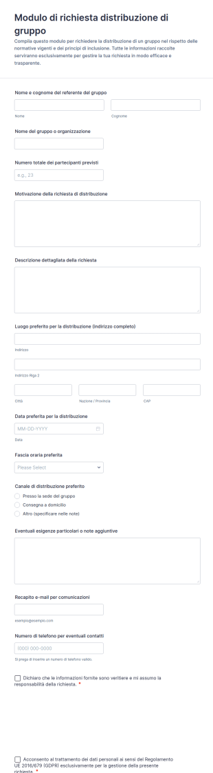 Modulo Di Richiesta Gruppo Di Distribuzione