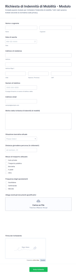 Modulo Di Richiesta Indennità Di Mobilità