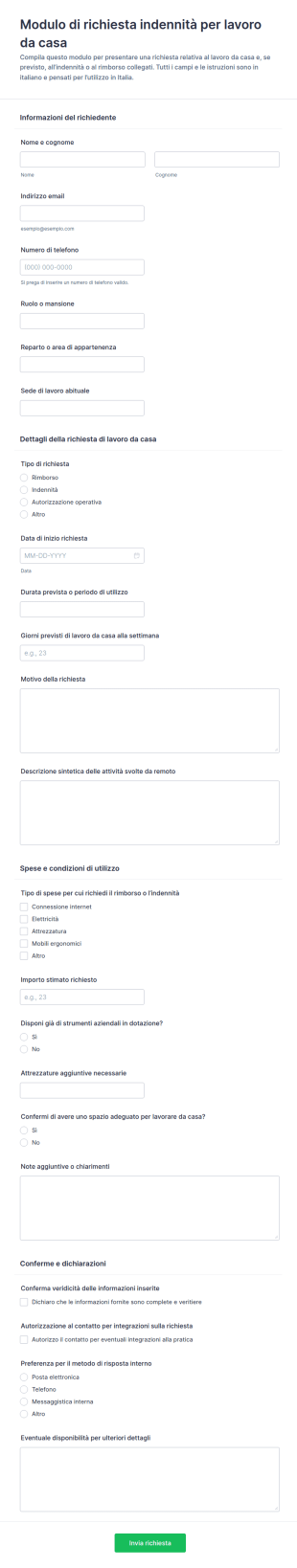 Modulo Di Richiesta Indennità Per Lavoro Da Casa