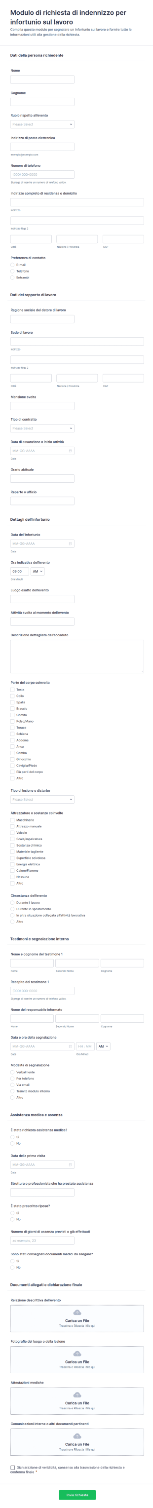 Modulo Di Richiesta Indennizzo Lavorativo