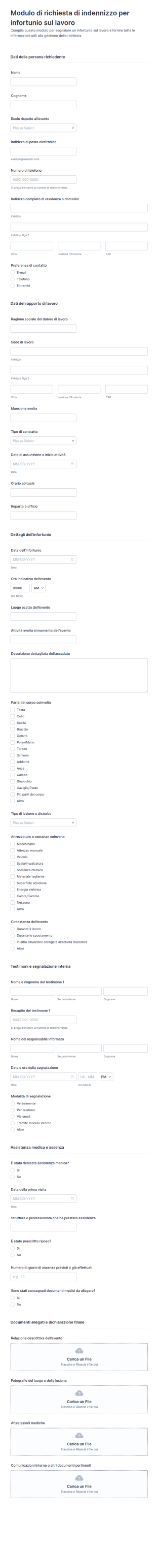 Modulo Di Richiesta Indennizzo Lavorativo