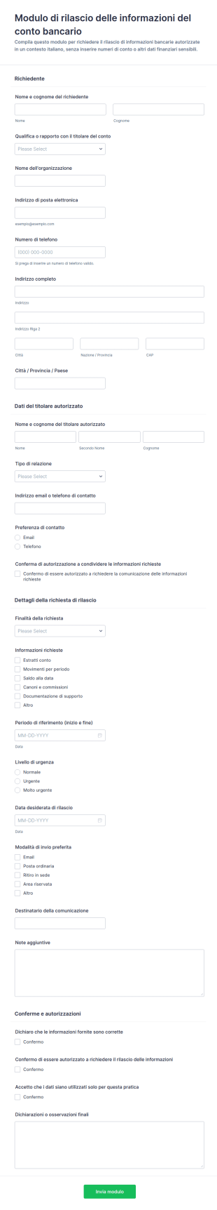 Modulo Di Richiesta Informazioni Sul Conto Corrente