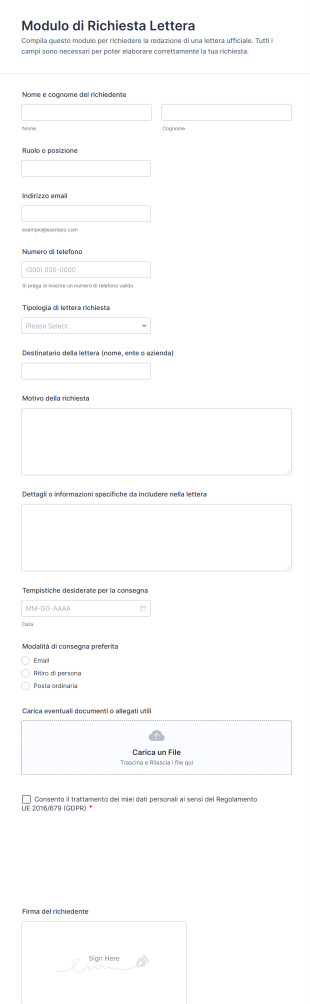 Modulo Di Richiesta Lettera
