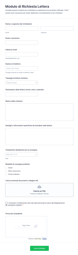 Modulo Di Richiesta Lettera