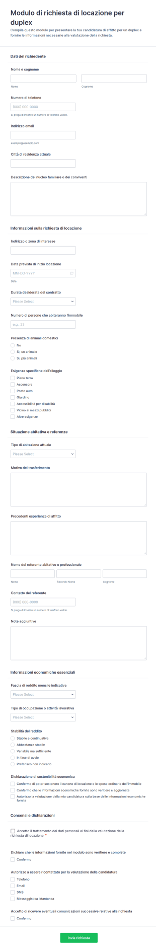 Modulo Di Richiesta Locazione Duplex